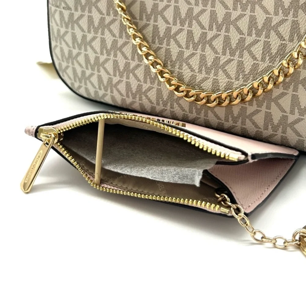 Michael Kors Jet Set LG Signature Logo Crossbody Bag & Matching TZ Coinpouch ID - Picture 12 of 14